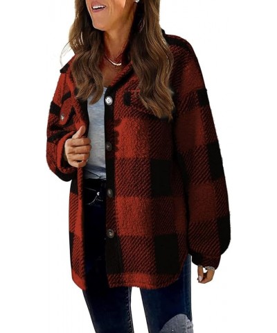 Women's Long Sleeve 2023 Plaid Shacket Flannel Jacket Casual Boyfriend Button Down Shirts Winter Coats Trendy Outwear Red $11...