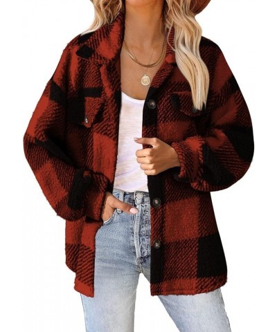 Women's Long Sleeve 2023 Plaid Shacket Flannel Jacket Casual Boyfriend Button Down Shirts Winter Coats Trendy Outwear Red $11...