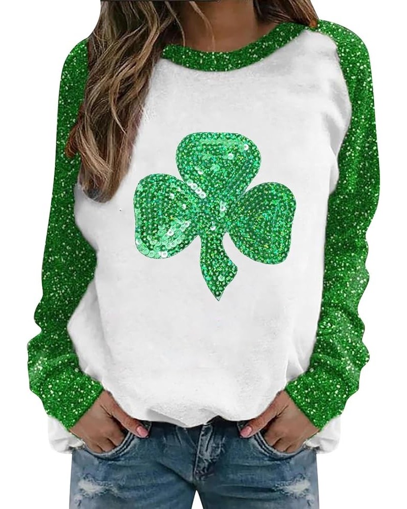 St Patricks Day Shirt Women Irish Clover Long Sleeve Top Shamrock Lucky Sweatshirt Plus Size Casual Blouse 2024 Fashion Z - S...