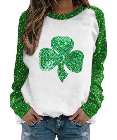 St Patricks Day Shirt Women Irish Clover Long Sleeve Top Shamrock Lucky Sweatshirt Plus Size Casual Blouse 2024 Fashion Z - S...