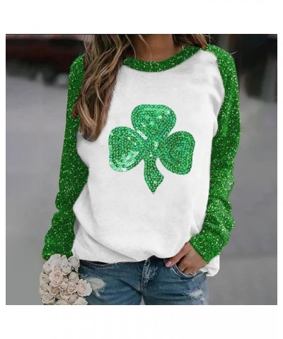 St Patricks Day Shirt Women Irish Clover Long Sleeve Top Shamrock Lucky Sweatshirt Plus Size Casual Blouse 2024 Fashion Z - S...