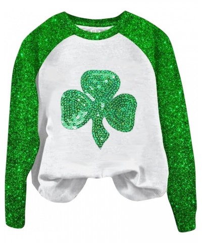 St Patricks Day Shirt Women Irish Clover Long Sleeve Top Shamrock Lucky Sweatshirt Plus Size Casual Blouse 2024 Fashion Z - S...