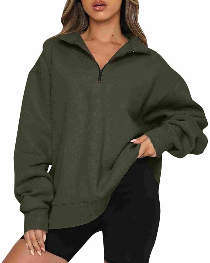 Long Sleeve Shirts for Women Fall Casual Solid Color Pullover Sweatshirts Fashion Comfy Outdoor Loose Fit Tshirt Z-army Green...