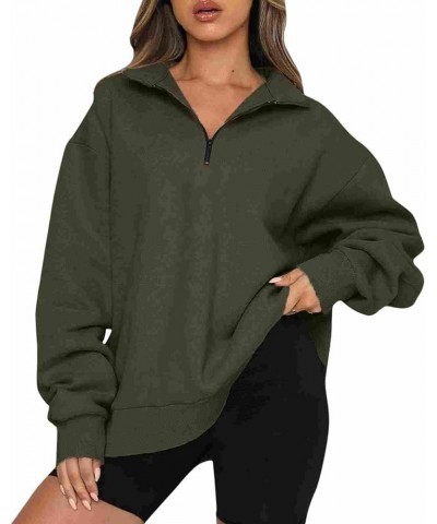 Long Sleeve Shirts for Women Fall Casual Solid Color Pullover Sweatshirts Fashion Comfy Outdoor Loose Fit Tshirt Z-army Green...