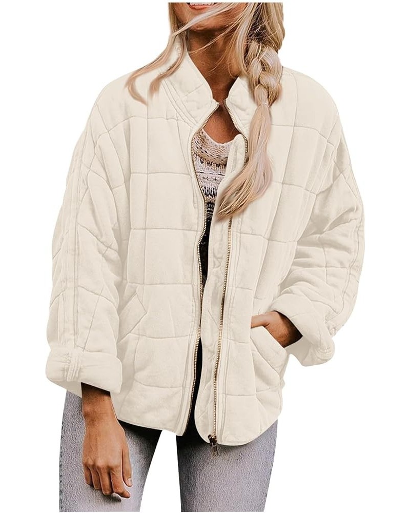 Womens Solid Color Lightweight Quilted Jackets Zip Up Long Sleeve Stand Neck Warm Winter Outwears 01-beige $16.15 Vests