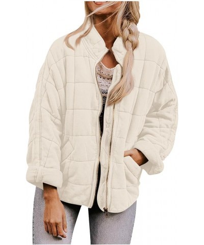 Womens Solid Color Lightweight Quilted Jackets Zip Up Long Sleeve Stand Neck Warm Winter Outwears 01-beige $16.15 Vests