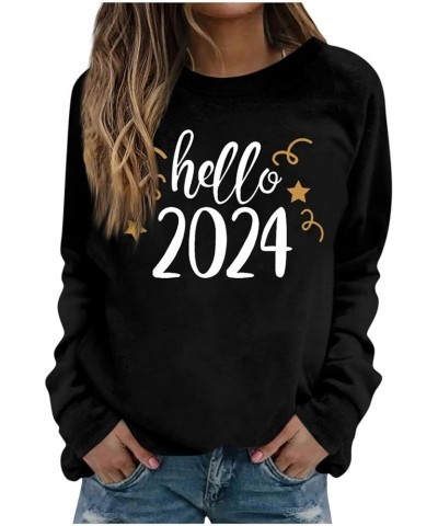 Happy New Year Shirt for Women 2024 Letter Printed Long Sleeve Plus Size Crewneck Sweatshirts Loose Fit S-3XL 02-black $14.57...