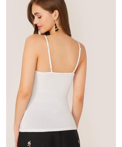 Women's Basic Solid Camisole Spaghetti Strap Cami Tank Top White $9.35 Tanks