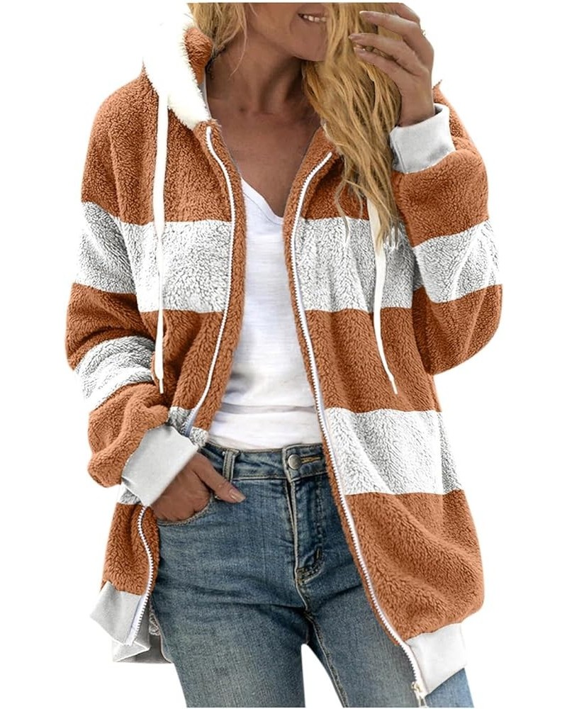 Womens Winter Fuzzy Jackets 2023 Color Block Hooded Coats Oversized Fluffy Sherpa Coats Outerwear Hoodies Cardigans 01-brown ...