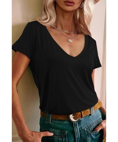 Womens Summer Tops Deep V Neck Long/Short Sleeve Shirt Loose Casual Tee T-Shirt Z： Navy Blue $10.00 T-Shirts