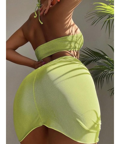 Women's 3 Piece Bathing Suits Halter Ring Bikini Set with Cover Up Skirt Green $18.00 Swimsuits