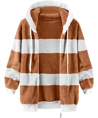 Womens Winter Fuzzy Jackets 2023 Color Block Hooded Coats Oversized Fluffy Sherpa Coats Outerwear Hoodies Cardigans 01-brown ...