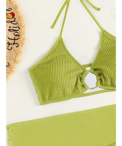 Women's 3 Piece Bathing Suits Halter Ring Bikini Set with Cover Up Skirt Green $18.00 Swimsuits