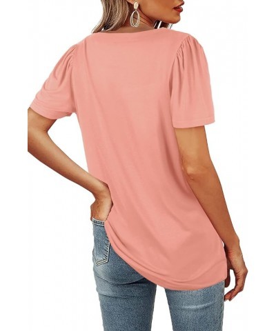 Womens Summer Tops Casual Square Neck Puff Short Sleeve T Shirts 5-pink $12.50 T-Shirts