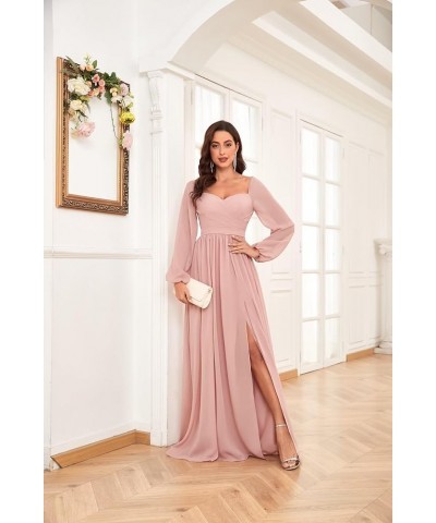 Long Sleeve Bridesmaid Dresses for Women Long Pleated Chiffon Formal Evening Dresses with Slit Grey $32.99 Dresses