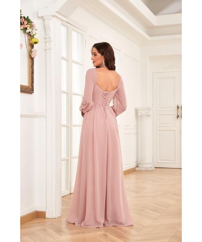 Long Sleeve Bridesmaid Dresses for Women Long Pleated Chiffon Formal Evening Dresses with Slit Grey $32.99 Dresses