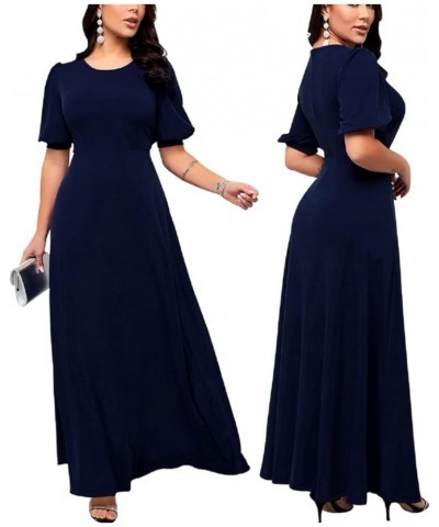 Maxi Dresses for Women with Pockets Long Dress Casual Round Neck Floral Print Loose Prom Dresses Dark Blue5527 $16.45 Dresses