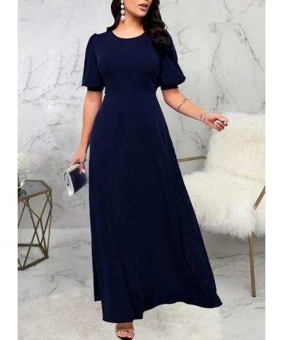 Maxi Dresses for Women with Pockets Long Dress Casual Round Neck Floral Print Loose Prom Dresses Dark Blue5527 $16.45 Dresses