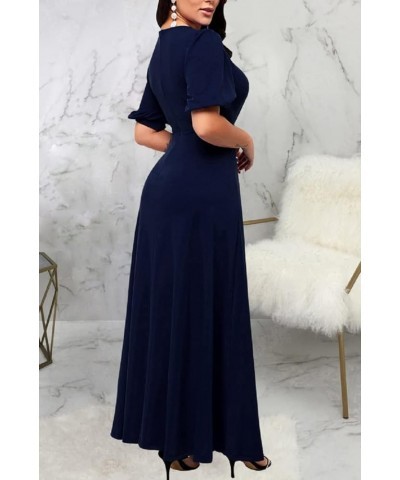 Maxi Dresses for Women with Pockets Long Dress Casual Round Neck Floral Print Loose Prom Dresses Dark Blue5527 $16.45 Dresses