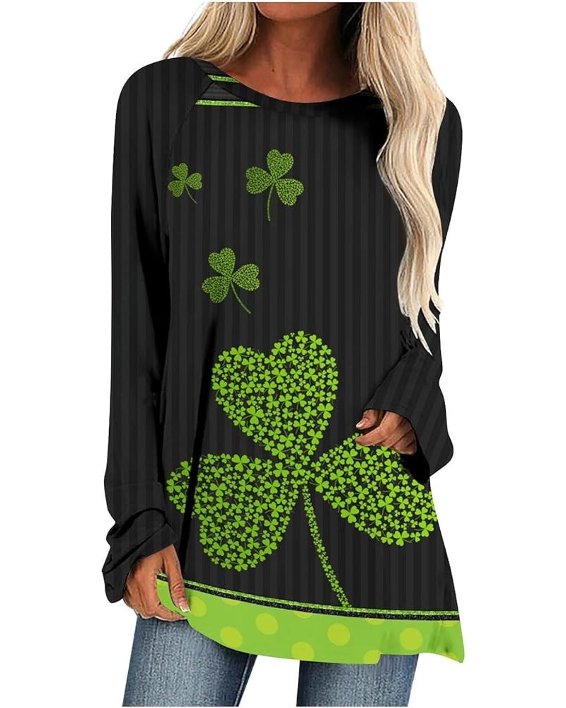 St Patricks Day Shirt Women Lucky Clover Print Tunic Tops to Wear with Leggings Irish Gift Shamrock Graphic Tees A6-black~st ...