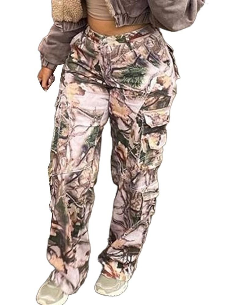 Camo Pants Women Mid Waist Straight Leg Baggy Camouflage Cargo Pants Streetwear Trousers 03camo $20.58 Pants