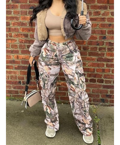 Camo Pants Women Mid Waist Straight Leg Baggy Camouflage Cargo Pants Streetwear Trousers 03camo $20.58 Pants