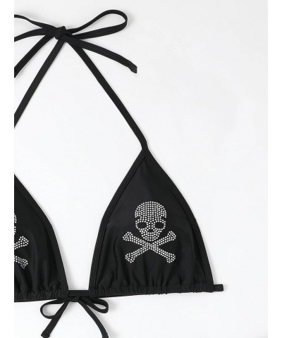 Women's 2 Piece Swimsuit Plus Size Skull Print Tie Back Halter Knot Side Bikini Set Black $12.72 Swimsuits