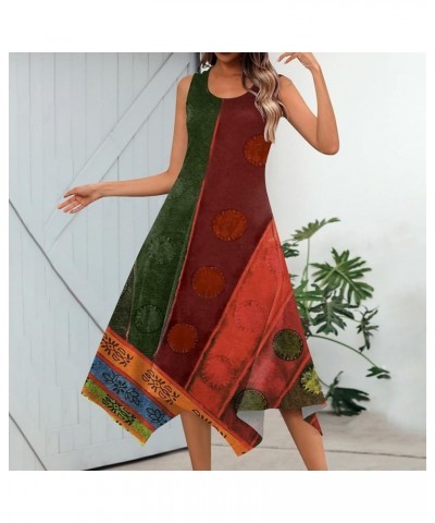 Summer Dresses for Women 2024 Trendy Boho Floral Print Crew Neck Sleeveless Sundresses Irregular Hem Midi Dress 02-orange $10...