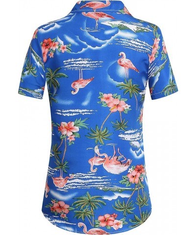 Hawaiian Shirts for Women Flamingo Shirt Tropical Shirts for Women Summer Casual Short Sleeve Sapphire Blue $15.38 Blouses