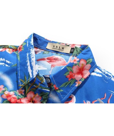 Hawaiian Shirts for Women Flamingo Shirt Tropical Shirts for Women Summer Casual Short Sleeve Sapphire Blue $15.38 Blouses