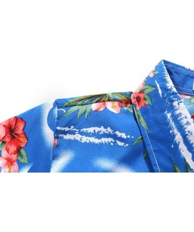 Hawaiian Shirts for Women Flamingo Shirt Tropical Shirts for Women Summer Casual Short Sleeve Sapphire Blue $15.38 Blouses