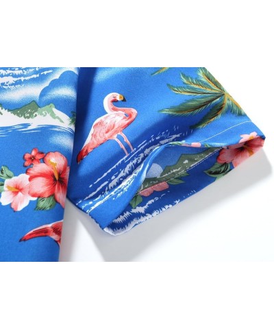 Hawaiian Shirts for Women Flamingo Shirt Tropical Shirts for Women Summer Casual Short Sleeve Sapphire Blue $15.38 Blouses