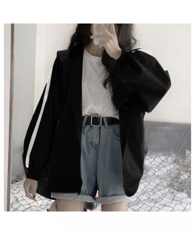 Women Teen Girls Oversized Hoodie Streetwear Long Batwing Sleeve Striped Hoody Zip Sweatshirt Coat Top Loose Fit Black $9.90 ...