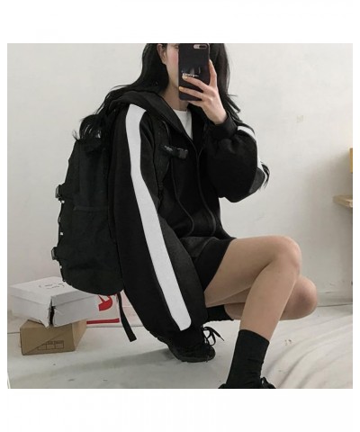 Women Teen Girls Oversized Hoodie Streetwear Long Batwing Sleeve Striped Hoody Zip Sweatshirt Coat Top Loose Fit Black $9.90 ...