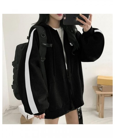 Women Teen Girls Oversized Hoodie Streetwear Long Batwing Sleeve Striped Hoody Zip Sweatshirt Coat Top Loose Fit Black $9.90 ...