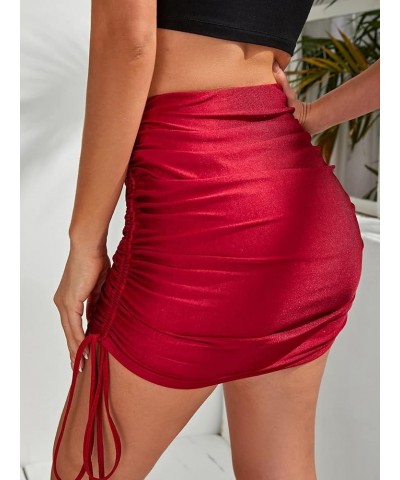 Women's High Waist Drawstring Side Ruched Front Skinny Mini Bodycon Skirt Red $13.92 Skirts