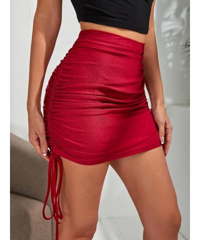 Women's High Waist Drawstring Side Ruched Front Skinny Mini Bodycon Skirt Red $13.92 Skirts