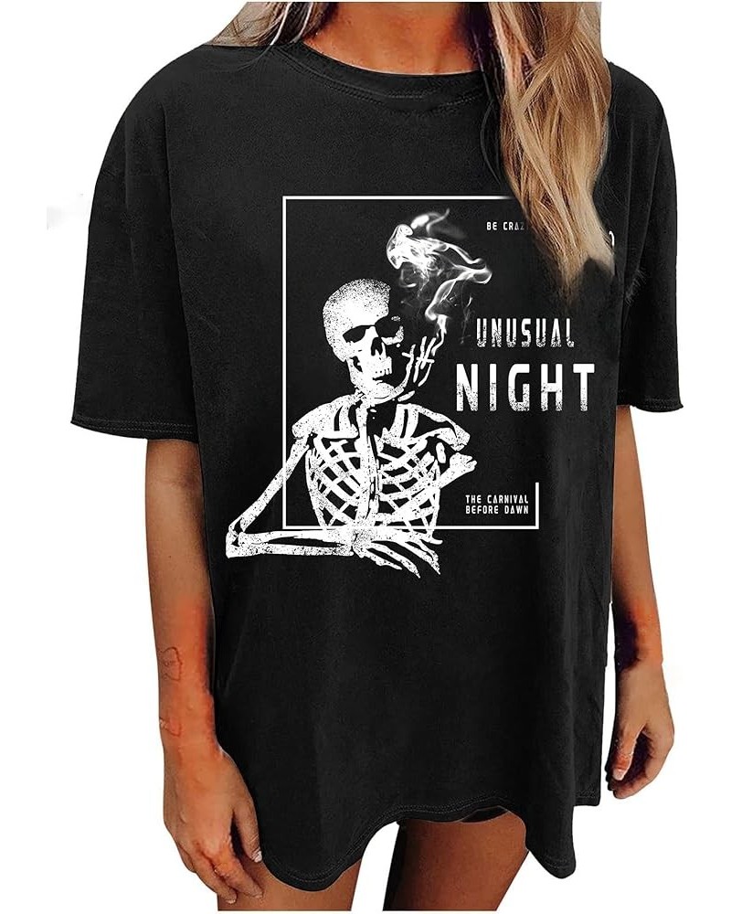 Women's Skull Graphic Print Oversized Tee Short Sleeve Casual Summer Loose T Shirt Black C $7.53 T-Shirts