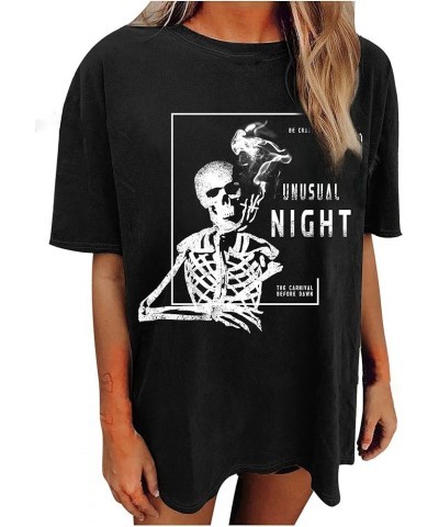 Women's Skull Graphic Print Oversized Tee Short Sleeve Casual Summer Loose T Shirt Black C $7.53 T-Shirts