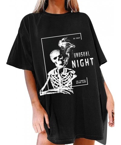 Women's Skull Graphic Print Oversized Tee Short Sleeve Casual Summer Loose T Shirt Black C $7.53 T-Shirts