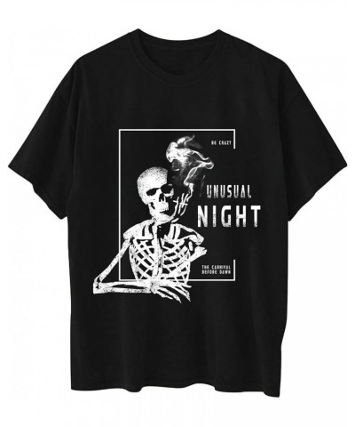 Women's Skull Graphic Print Oversized Tee Short Sleeve Casual Summer Loose T Shirt Black C $7.53 T-Shirts