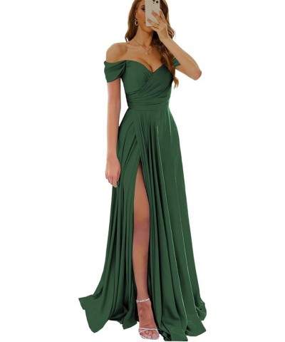 Off The Shoulder Prom Dresses for Women Satin Bridesmaid Dress with Slit Corset Formal Evening Gown Black $24.75 Dresses