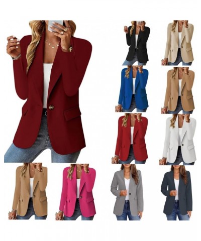 Women Blazers for Work Casual Long Sleeve Blazer Button Down Blazer Jacket Solid Lapel Suite Jacket with Pockets A-wine Red $...