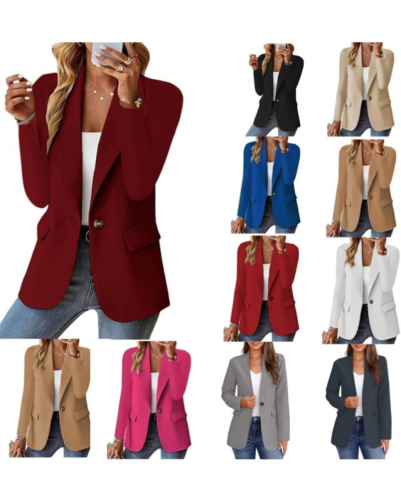 Women Blazers for Work Casual Long Sleeve Blazer Button Down Blazer Jacket Solid Lapel Suite Jacket with Pockets A-wine Red $...