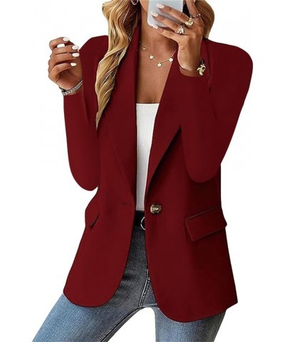 Women Blazers for Work Casual Long Sleeve Blazer Button Down Blazer Jacket Solid Lapel Suite Jacket with Pockets A-wine Red $...