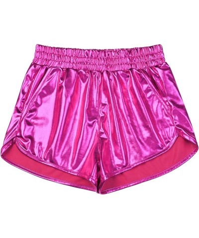 Women's Metallic Shiny Shorts Sparkly Hot Yoga Outfit Rose Red $10.25 Shorts