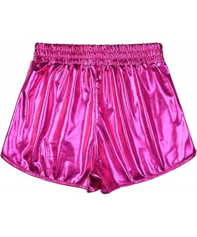 Women's Metallic Shiny Shorts Sparkly Hot Yoga Outfit Rose Red $10.25 Shorts