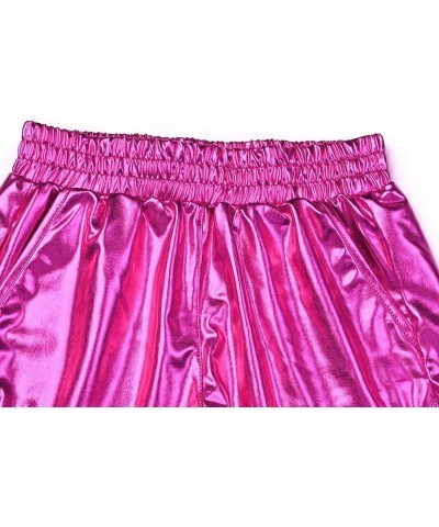 Women's Metallic Shiny Shorts Sparkly Hot Yoga Outfit Rose Red $10.25 Shorts