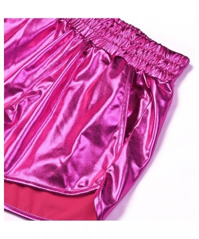 Women's Metallic Shiny Shorts Sparkly Hot Yoga Outfit Rose Red $10.25 Shorts