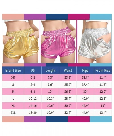 Women's Metallic Shiny Shorts Sparkly Hot Yoga Outfit Rose Red $10.25 Shorts